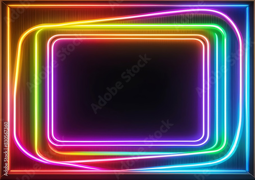 カラフルに発光する光のネオン管のフレームと黒背景