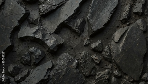 Close-Up of Jagged Black Rocks with Textured Surface and Natural Patterns