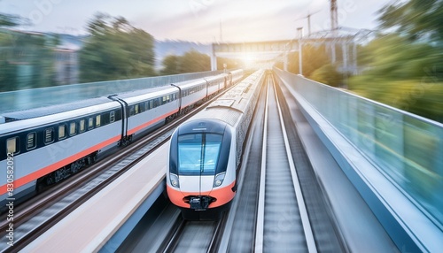 Modern City Transit: Fast Electric Train at Futuristic Metro Station"