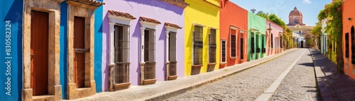 Charming Colonial Architecture: Colorful Row of Houses on Cobblestone Street