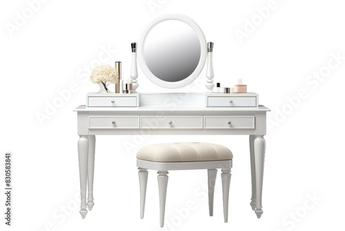 The Enchanted Elegance of a White Vanity on White or PNG Transparent Background.