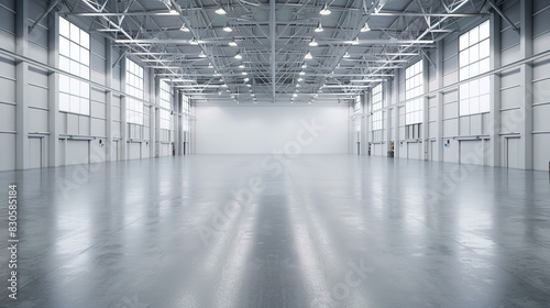 Bright and spacious interior space of a white factory building