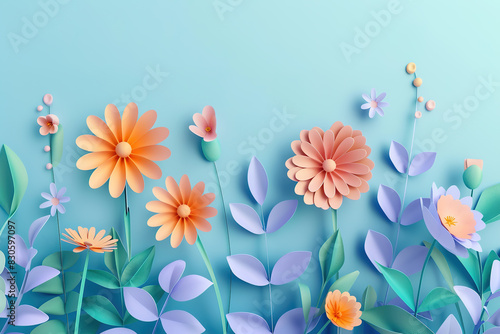 Paper Cuttings style wild flower illustration in full bloom against a blue background