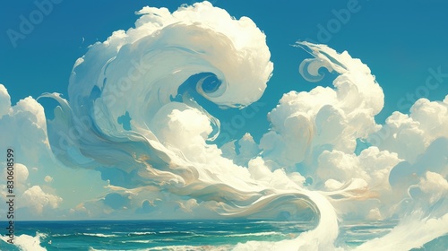 The cumulus cloud swirls serve as a distinctive and captivating sign or icon