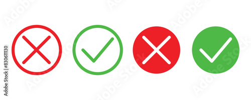 check mark icon button set. check box icon with right and wrong buttons and yes or no checkmark icons in green tick box and red cross, isolated with white background. 11.11