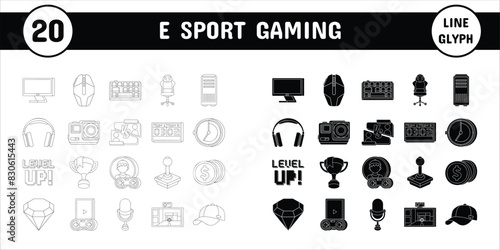 E Sport Line Glyph Gaming Vector Illustration Icon Sticker Set Design Materials