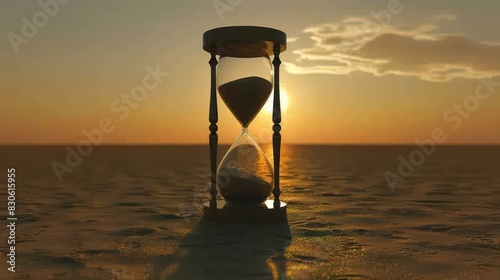 The Hourglass of Time: Illustrate an hourglass with sand trickling through the narrow passage, representing the fleeting nature of time and the inevitability of mortality. 