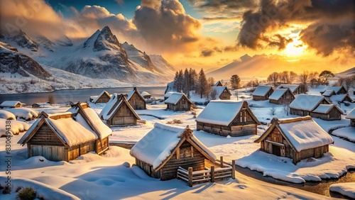 Stunning shot of a deserted Viking settlement in the snow