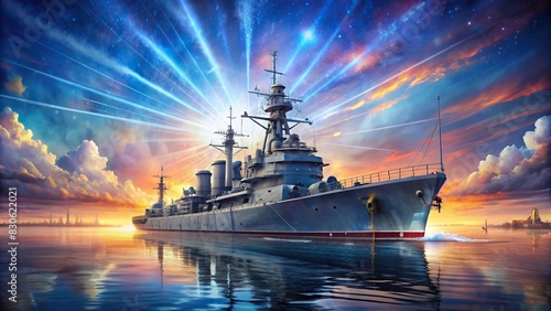 Abstract digital of a battleship on a background