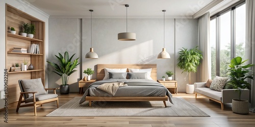 Minimalist bedroom mockup interior design template with creative house decor ideas
