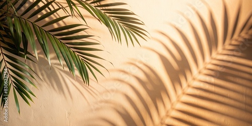 Blurred shadow of tropical leaves on cream wall