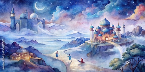 of a magical journey to the land of stories from One Thousand and One Nights