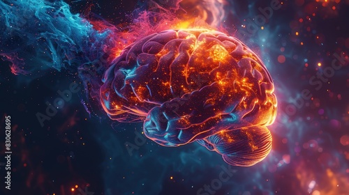 Conceptual Brain A captivating concept of the human brain blending with cosmic elements, exploring the universe of the mind in a surreal and thought-provoking way