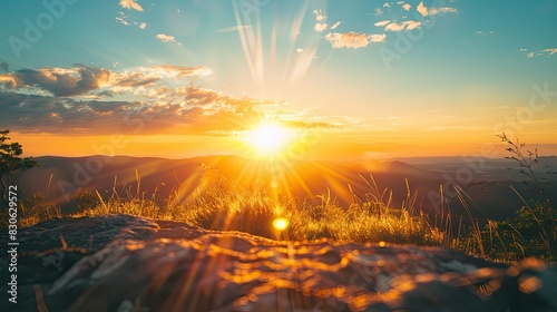 Majestic Sunreborn Over Mountain Range. Breathtaking Image Analysis