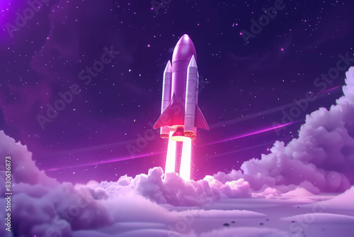 Majestic Rocket Launch Under Purple Starry Night Sky