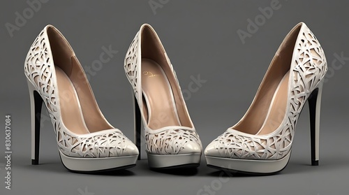 pair of beige high heel shoes with stiletto heels and studded ankle straps.