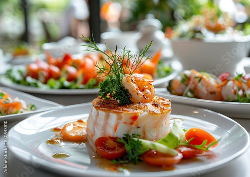 Luxury appetizers as exquisite cuisine in hotel restaurant on table.