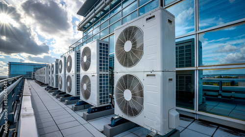 Air conditioning (HVAC) installed on the roof of industrial buildings