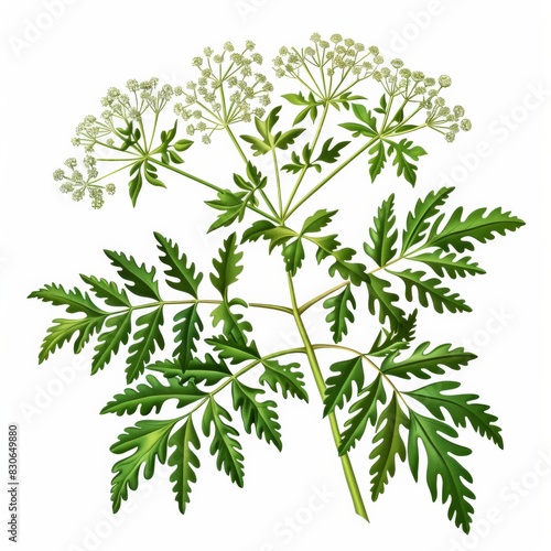 A colorful drawing of Poison Hemlock plant with vibrant leaves and delicate flowers