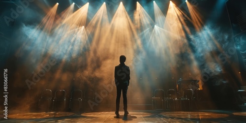 Man with on stage in spotlight