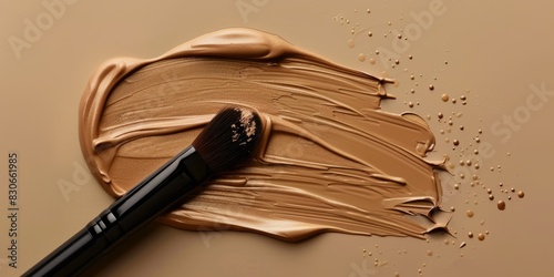 Makeup Liquid foundation composition background. BB CC Cream Concealer texture. Cosmetic product brush swatch