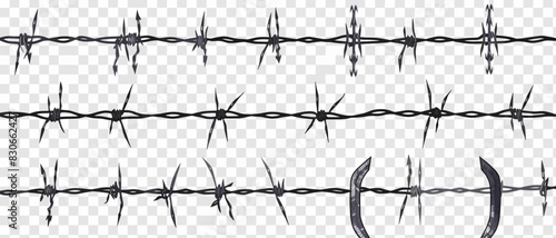 a line of barbed wire on a white background