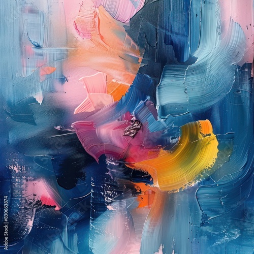  an abstract painting celebrating imperfection and joy with bright colors. Embrace playfulness, blending colors organically, and adding energetic, gestural marks.