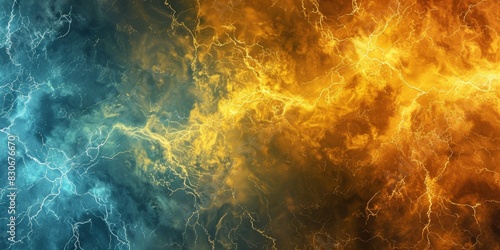 Abstract bolts of lightning in yellow and blue cross a warmly lit background, symbolizing the power and beauty of electrical energy in motion, ai generated
