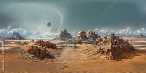 Desert planet, alien landscape 8K VR 360 Spherical panorama