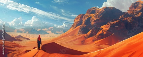 Explorer hiking in the desert of Saudi Arabia