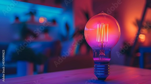 A glowing light bulb on a table