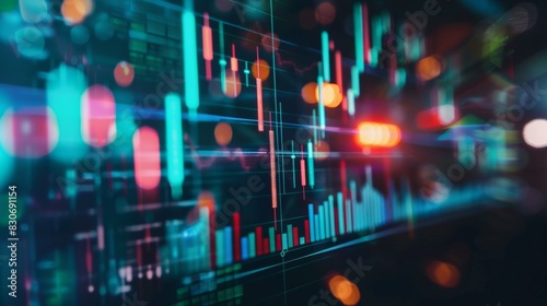 Stockmarket online trading chart candlestick on crypto currency platform. Stock exchange financial market price candles graph data pattern analysis concept. Computer screen closeup background 