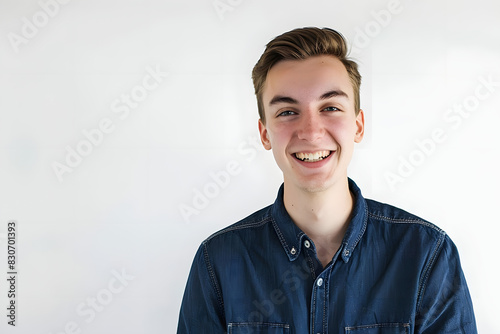 young man with a proud and confident smile on white background. generative ai