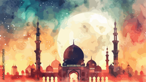 Watercolor Hand drawing Ramadan Kareem Mosque vector