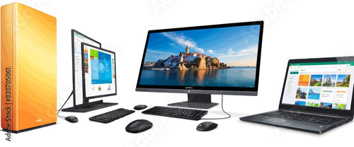 a computer monitor, keyboard, mouse, and monitor on a desk