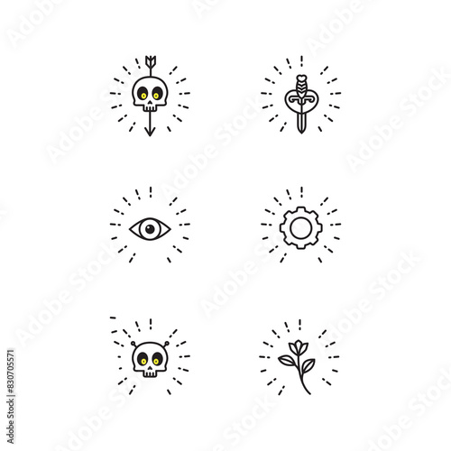 skull line hipster icons set collection vector designs