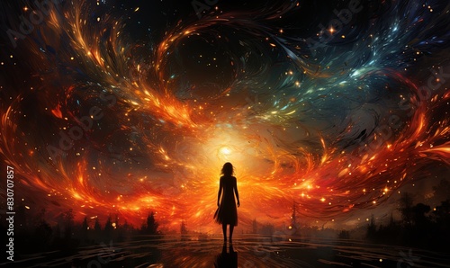 Woman Standing in a Space Filled With Stars