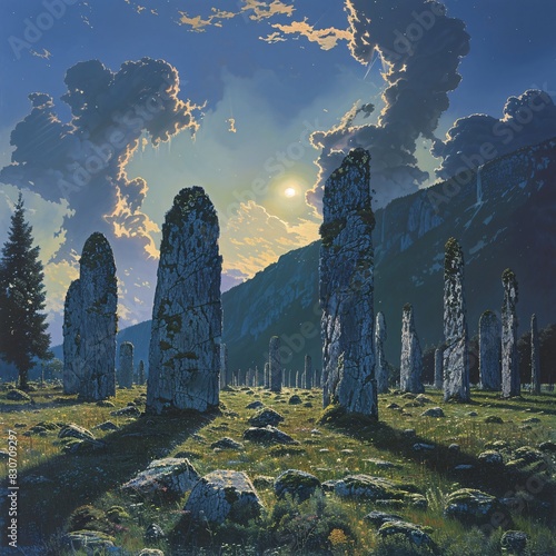 Celtic Monument in the Highlands at Twilight