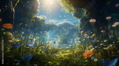 digital magic summer landscape graphics poster background
