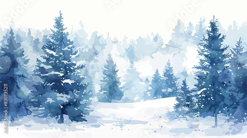Winter landscape watercolor forest fir trees snowy da