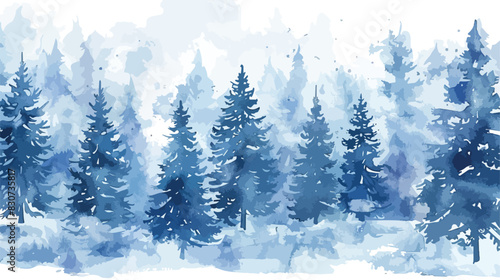 Winter watercolor fir trees forest . vector style vector