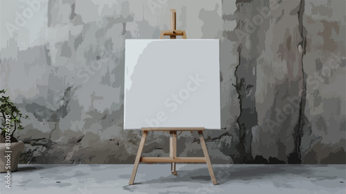 Wooden easel with blank canvas near grey wall vector