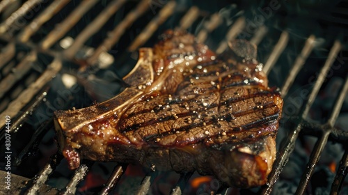 Grilling a T Bone steak on a barbecue