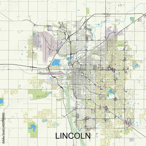 Lincoln, Nebraska, United States map poster art