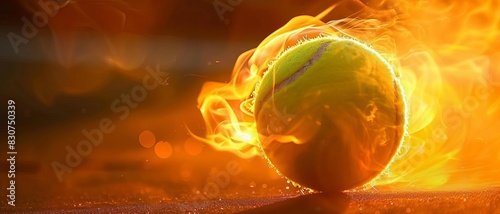 Tennis ball engulfed in fiery light