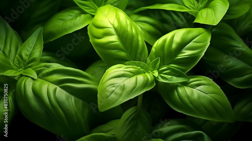 Macro photography of the lush, green leaves of a basil plant, their aromatic presence highlighted in sunlight, symbolizing culinary creativity and freshness.