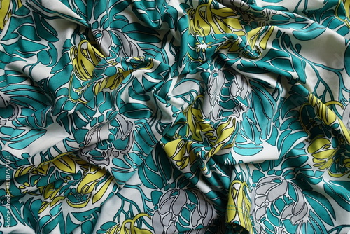 Background - blue green, white, yellow and grey polyester fabric