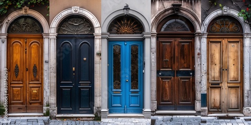 Vintage Charm: A Row of Colorful Front Doors in an Urban Setting