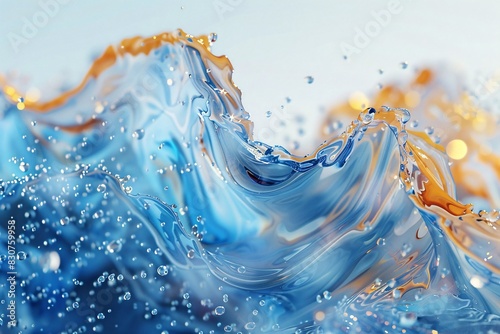 Vivid Ocean Wave with Splashing Water Drops