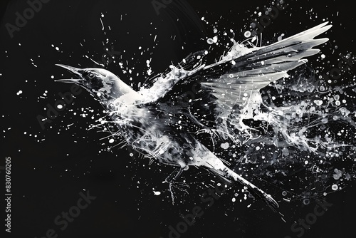 Dynamic Abstract Art with a Blackbird in Motion